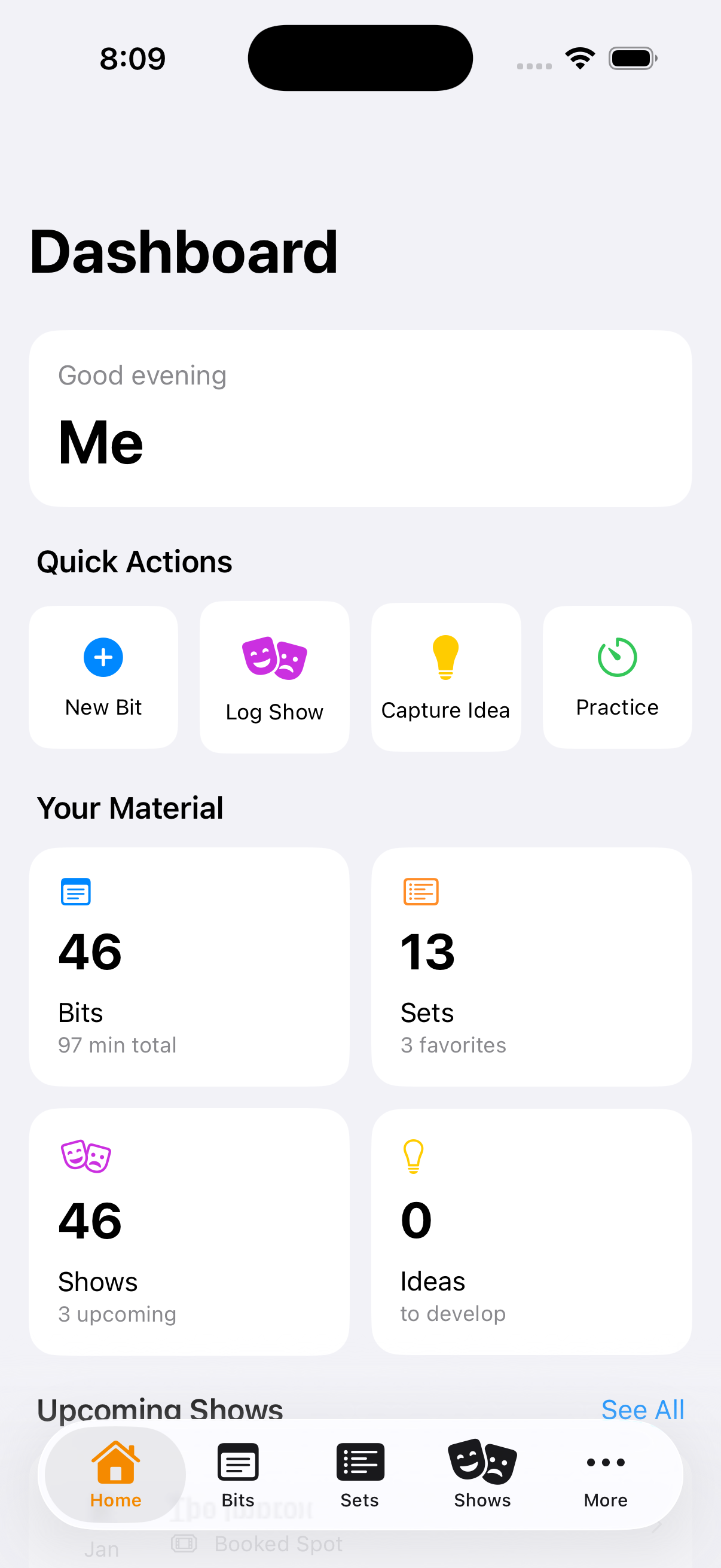 Notebook iOS App Dashboard