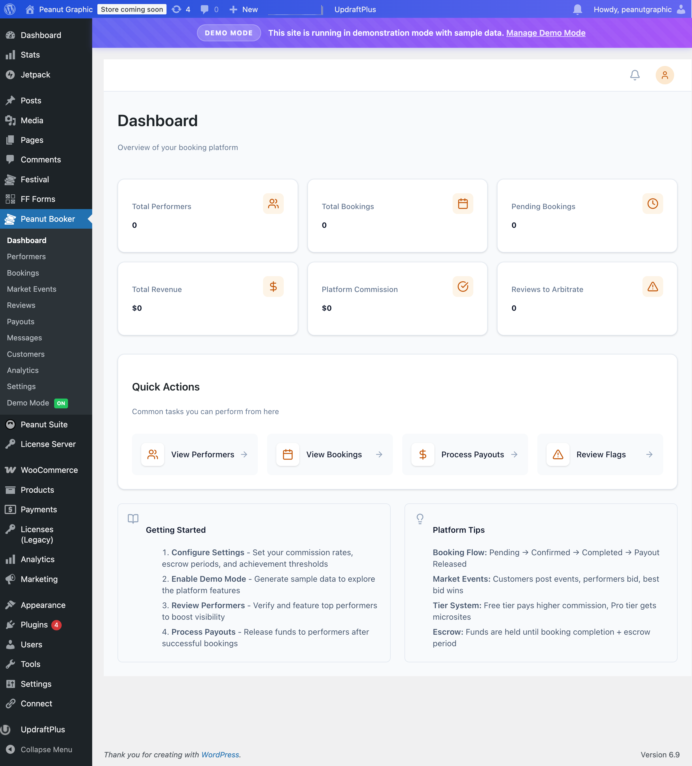 Peanut Booker Dashboard